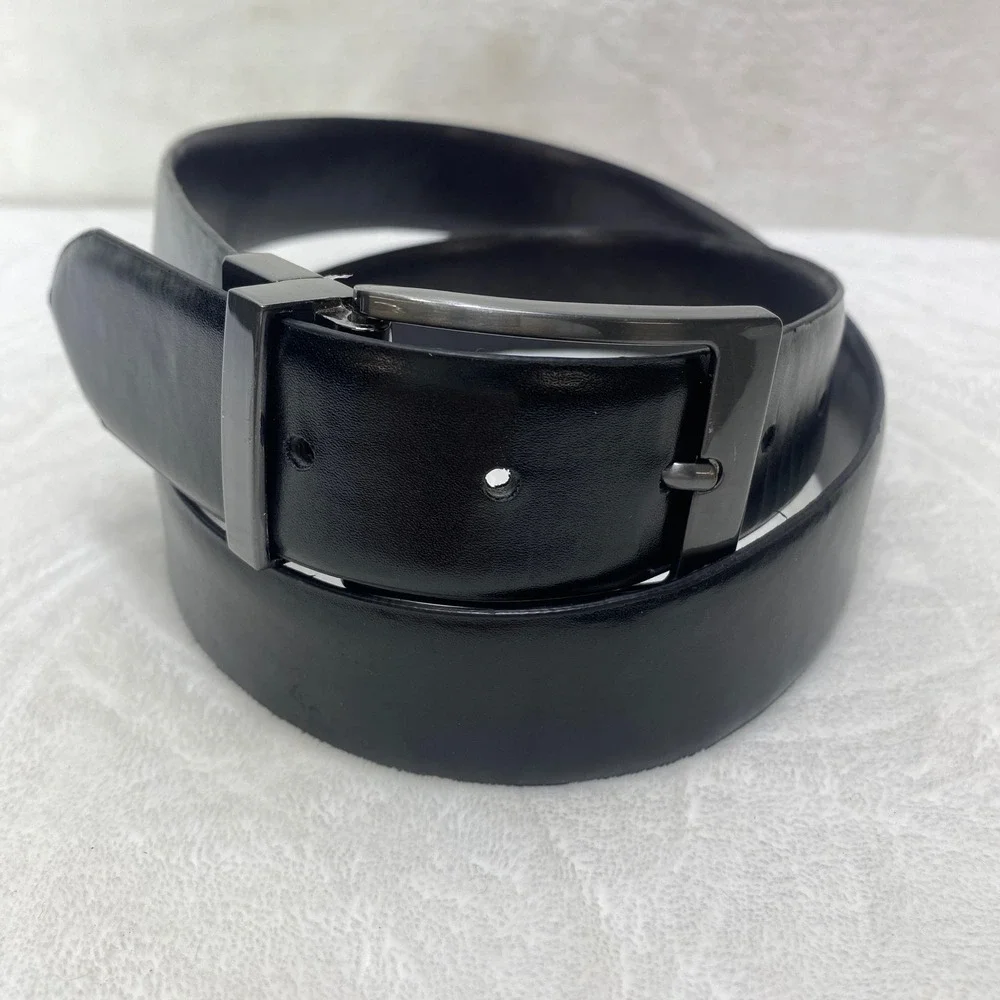 Steve Madden Mens Dressy Leather Belt Black Gunmetal‎ Buckle Size 36